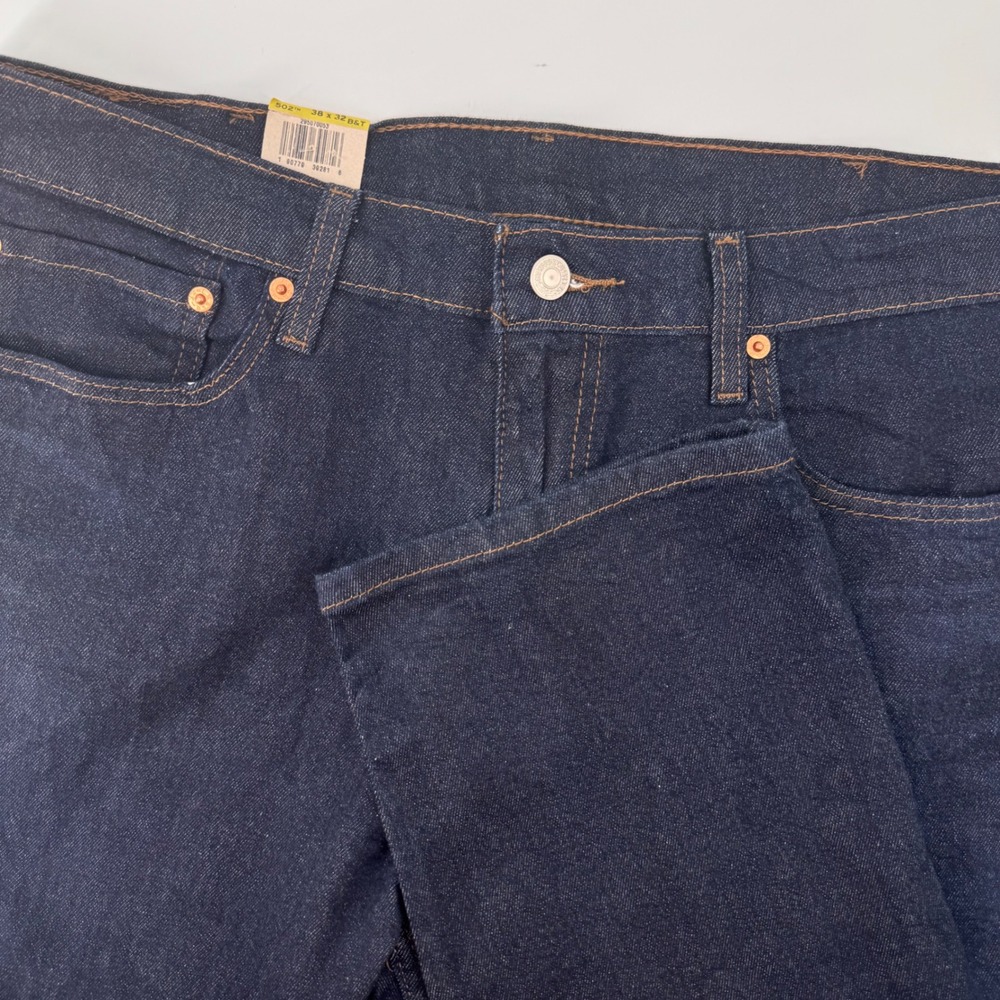 Levi's 502 Taper Jeans Mens 38x32 Dark Indigo Blue Stretch Flex Regular Fit